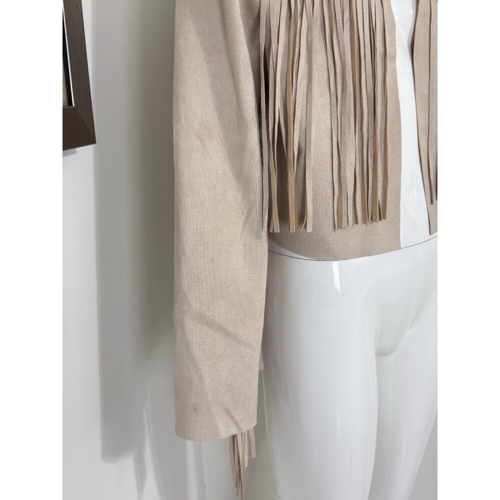 Women’s Boho Western Fringe Faux Suede Jacket Beige Festival Cowgirl Size L - Picture 5 of 13